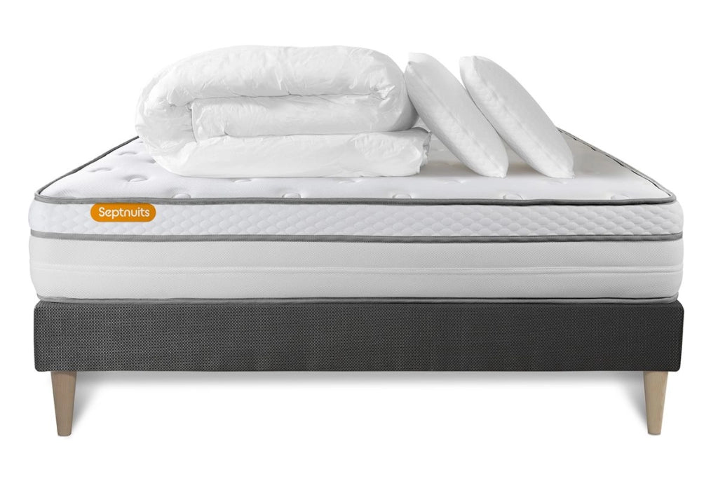 Pacchetto letto completo - Materasso 140x190cm + Box spring con doghe (kit) + 2 cuscini + Piumino - Memo Luxe