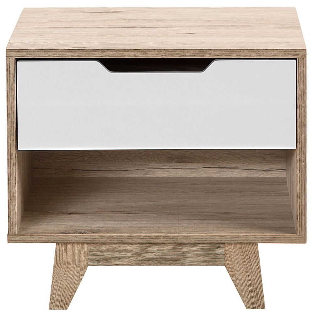 Comodino in Legno Chiaro con Scaffale Aperta Bianco 1 Cassetto Camera da Letto