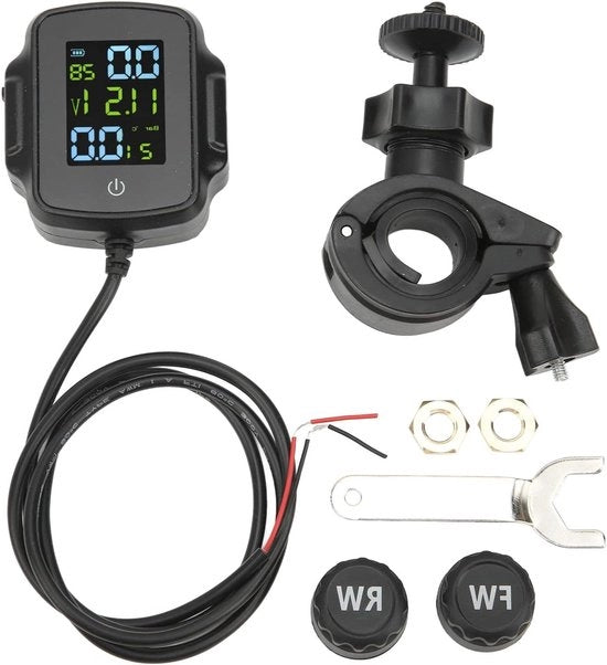 Sistema di controllo della pressione delle gomme TPMS per motocicletta e bicicletta con sensori - Ricarica via USB - 12V - Misuratore della pressione effettiva delle gomme