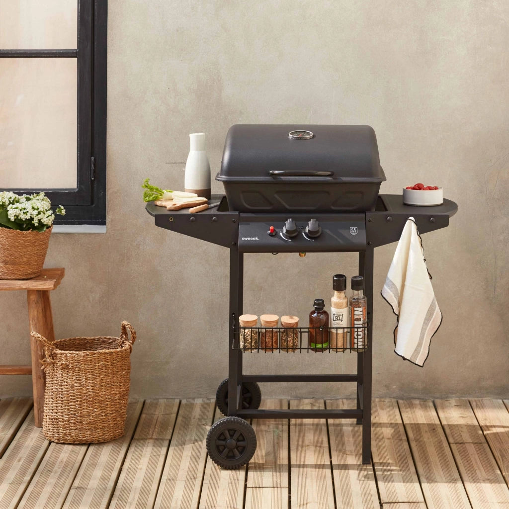 Barbecue a gas, 2 bruciatori, nero