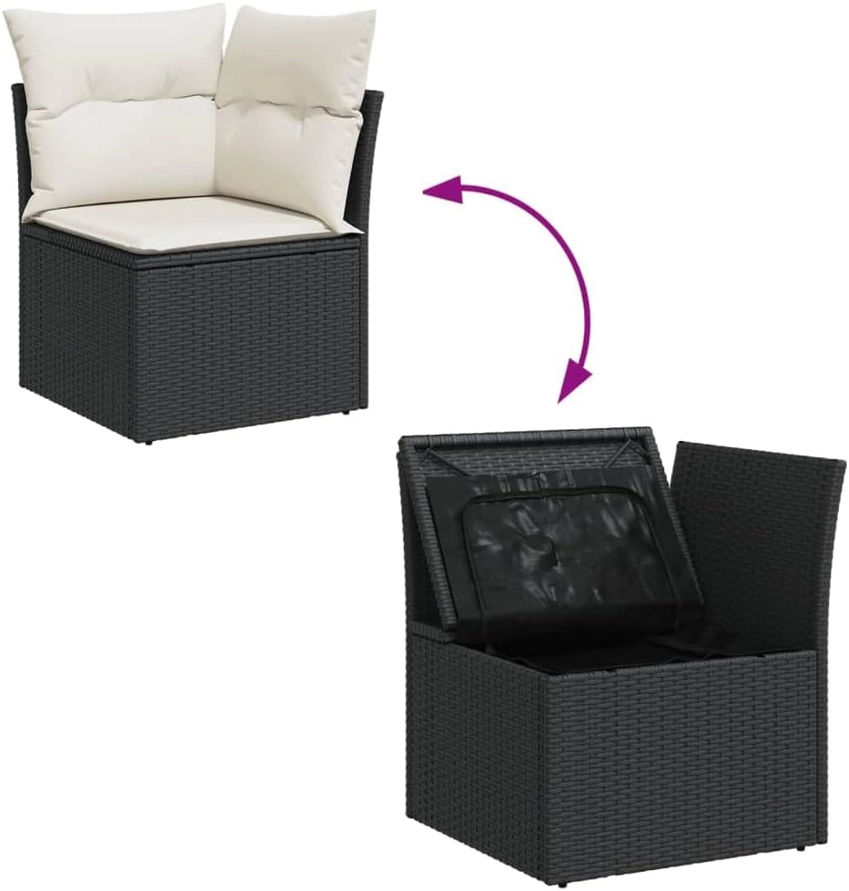 LAPOOH Set da pranzo da giardino 7 pezzi e cuscini in rattan sintetico nero, Set Tavolo e Sedie Giardino, Tavolo e Sedie Terrazza, Mobili da Giardino Esterno, Set di Mobili Da Giardino - 3256553