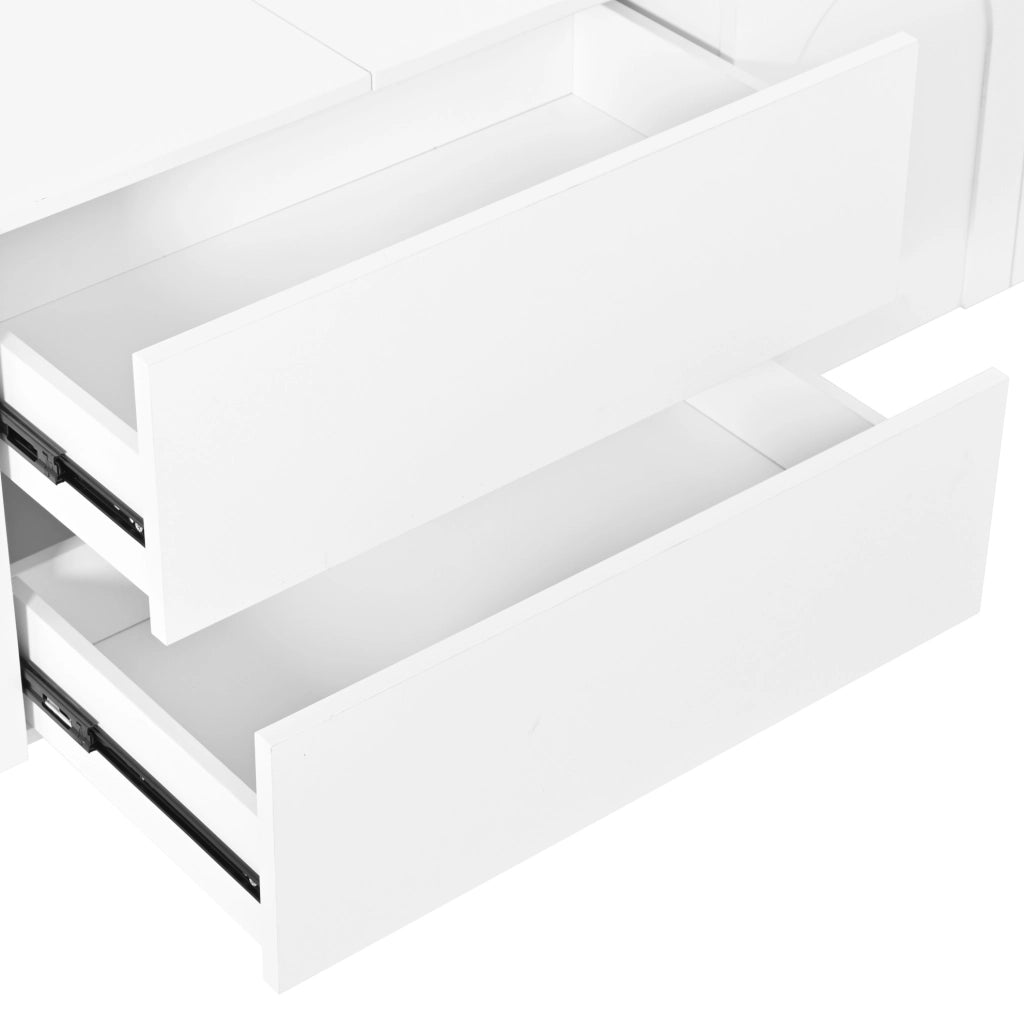 Mobile TV 180x40x48 cm con 4 ante; 2 cassetti e passacavi in MDF e pannelli di particelle bianco