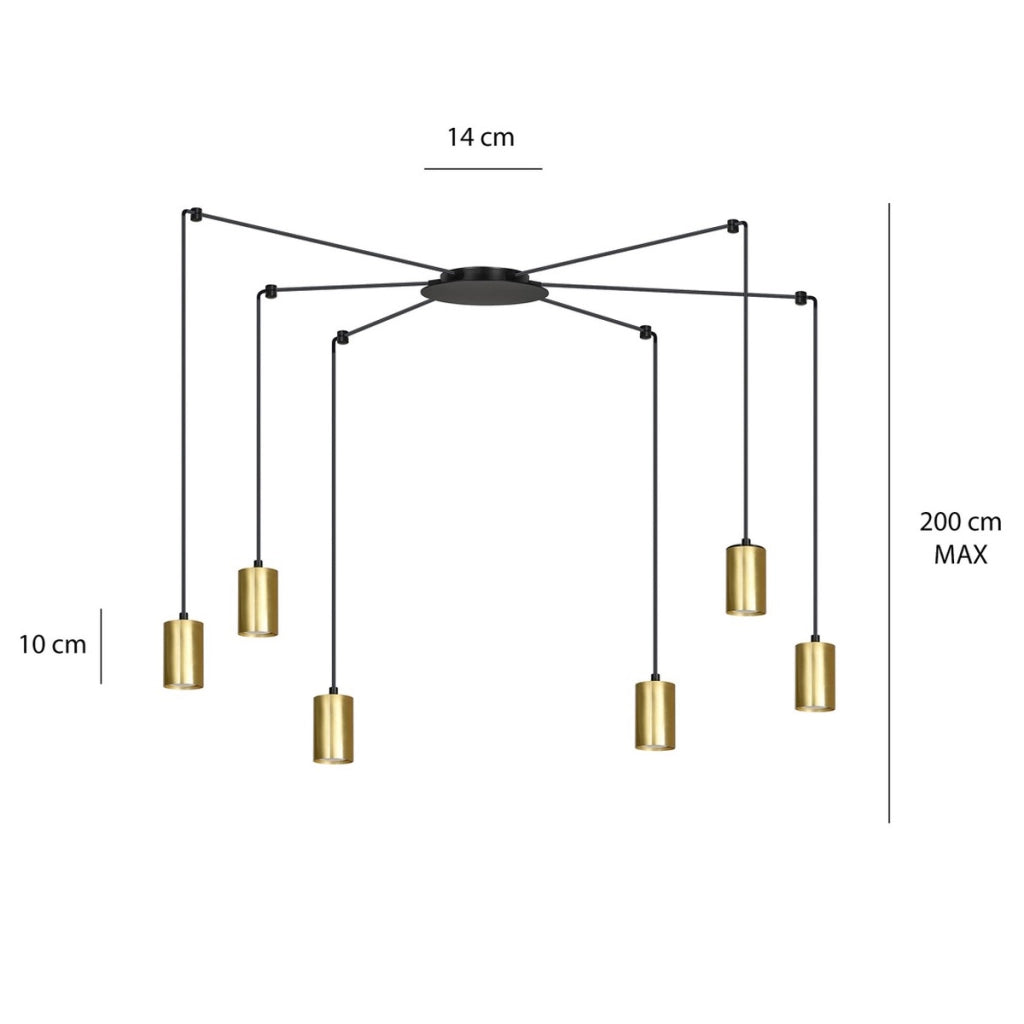 Lampada a sospensione Traker in acciaio nero opaco e oro