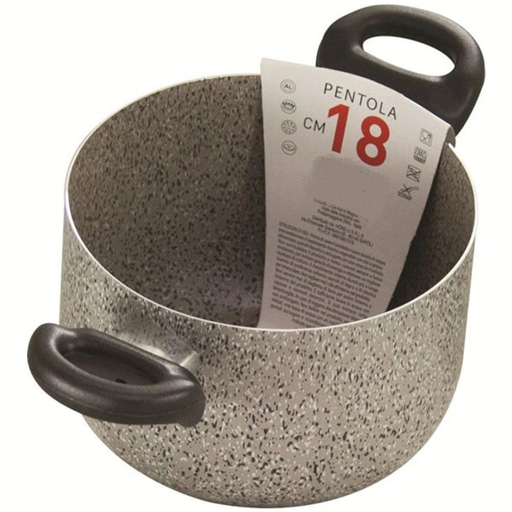 Trade Shop - Pentola A Doppio Manico Nero Antiaderente Pietra Diametro 16-18-20-22 Cm Utensile Cucina -