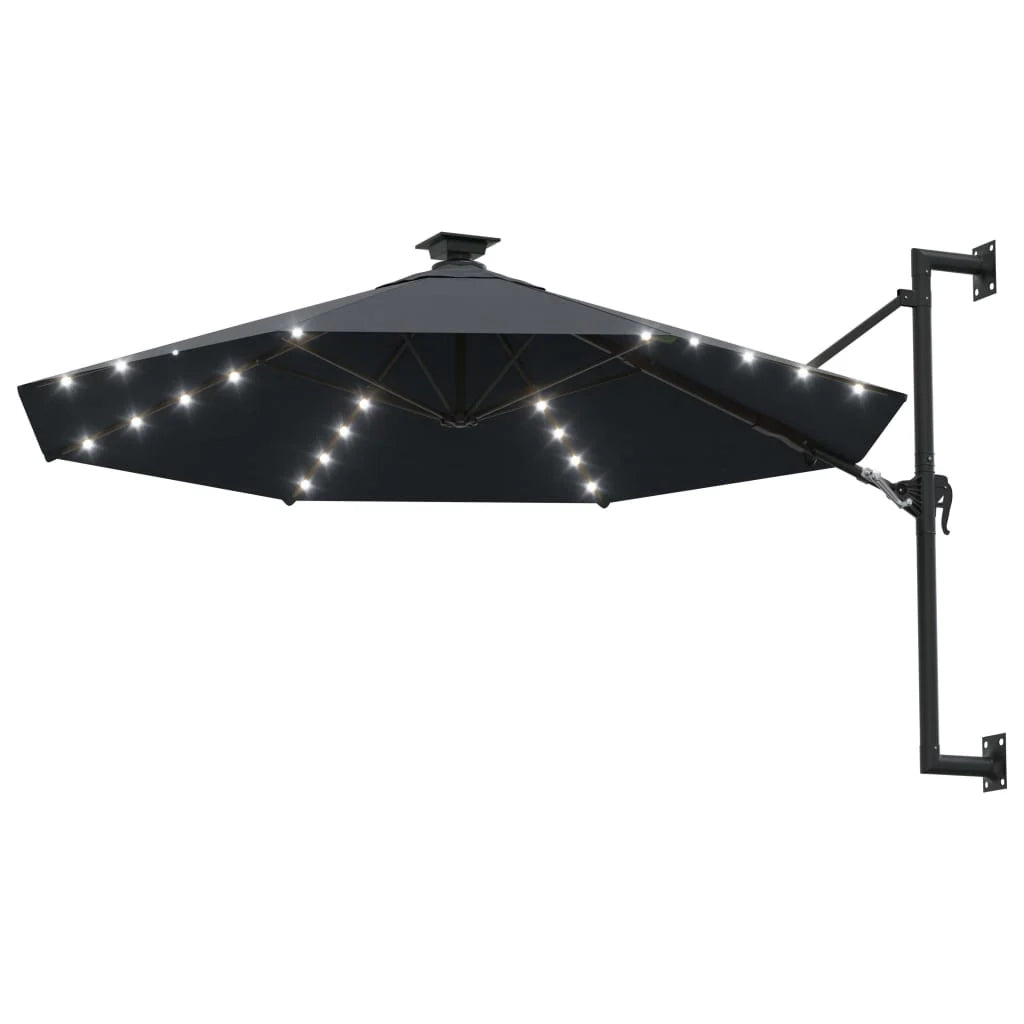 Ombrellone da parete con palo in metallo e illuminazione a LED 300 cm antracite 02_0008690