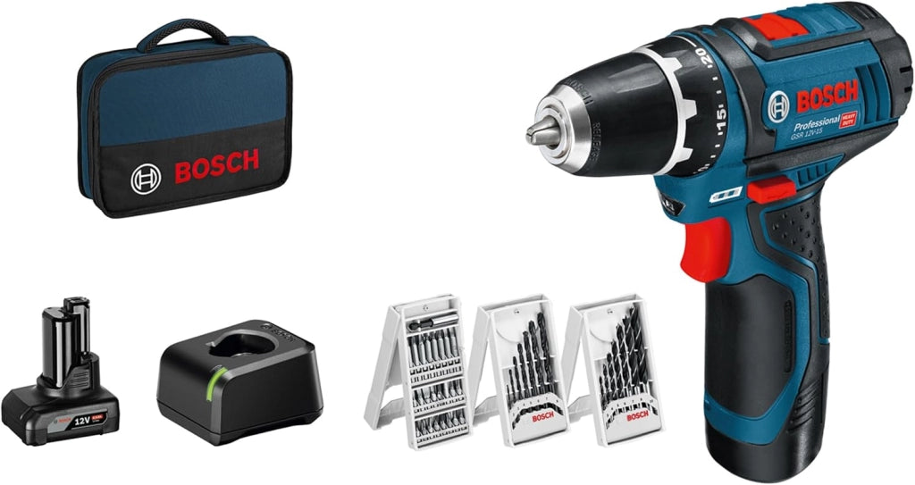 Bosch Professional GSR 12V-15 Trapano avvitatore a batteria 10.8 V (1 x 2Ah, 1 x 4Ah) + accessori