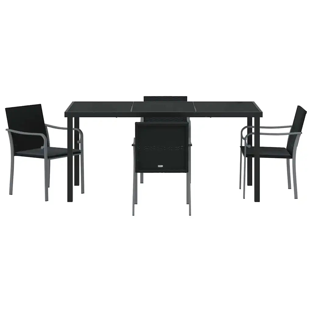 Set da Pranzo per Giardino 5 pcs Nero e Grigio Rattan in PE