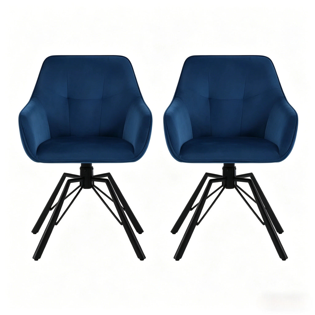 SEDIA Girevole 58,5x82,5x54,5 cm Blu in Velluto e Metallo Set da 2 pezzi