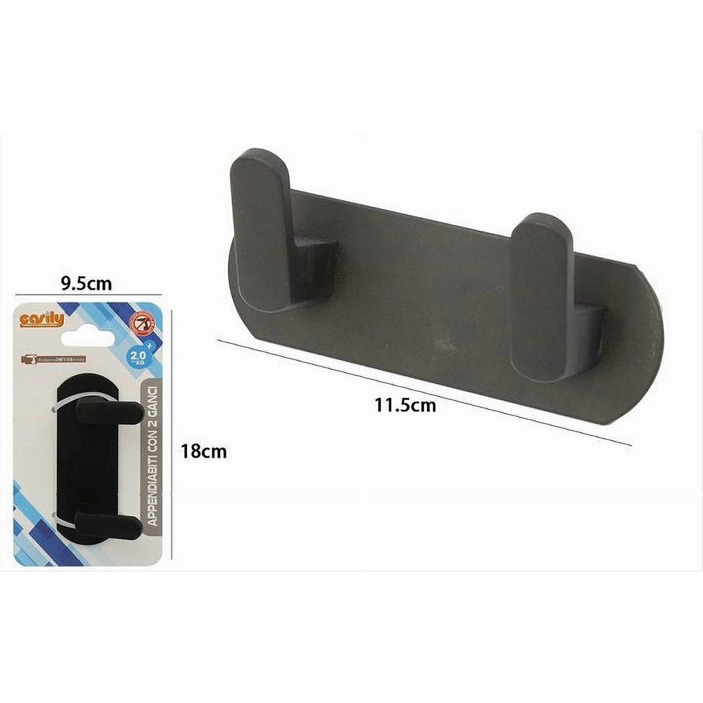 Trade Shop - Appendiabiti Con 2 Ganci Appendino Portasciugamano Bagno Casa Cucina Nero 59736 -