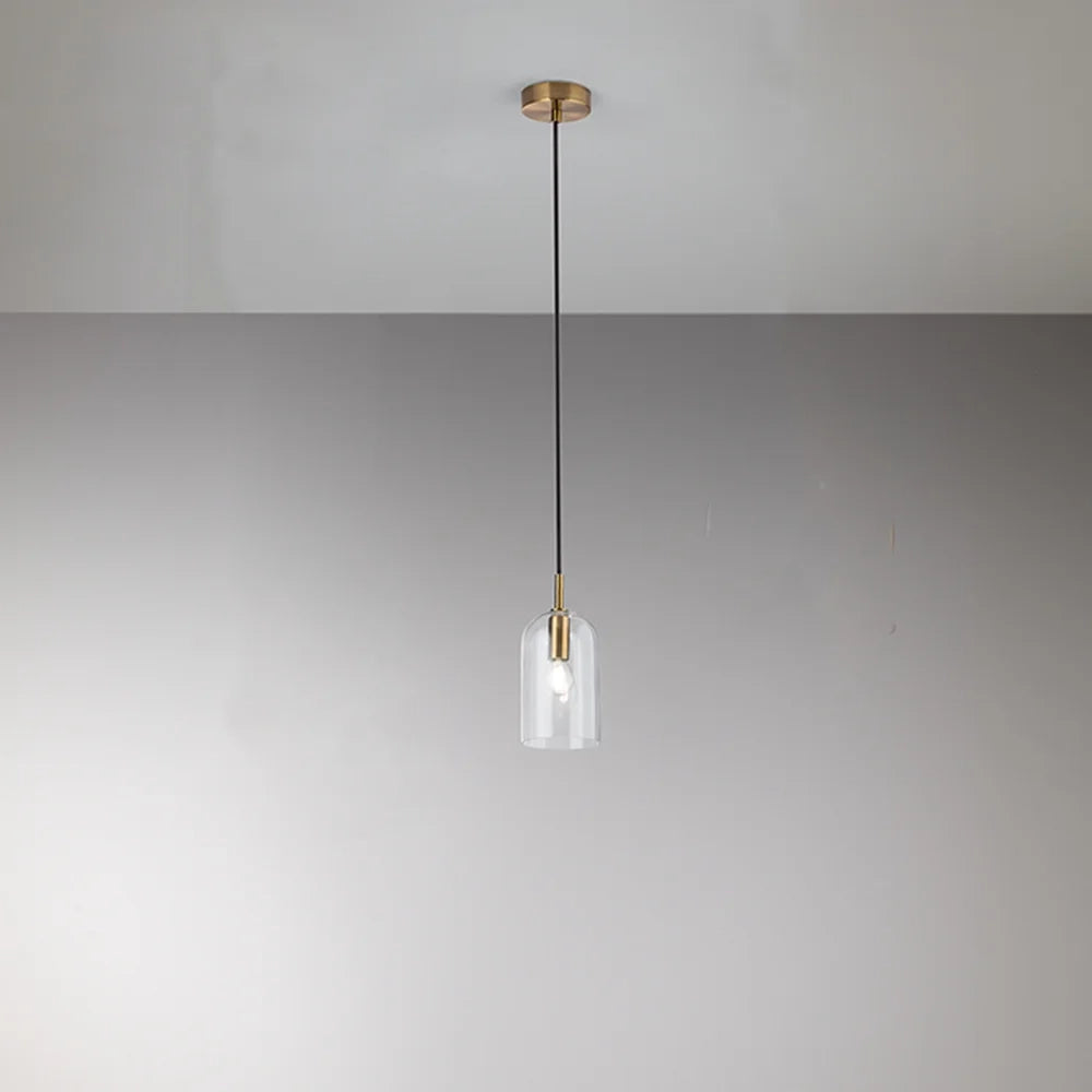 Sospensione Contemporanea Coro Metallo Oro Spazzolato Vetro 1 Luce E14