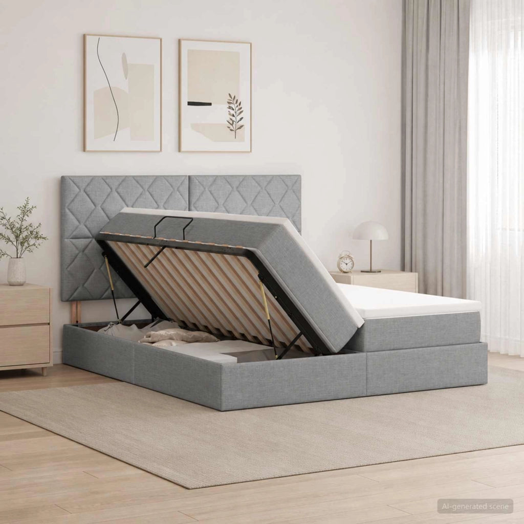 Letto con Contenitore Grigio Chiaro 200 x 200 cm Tessuto 3459807