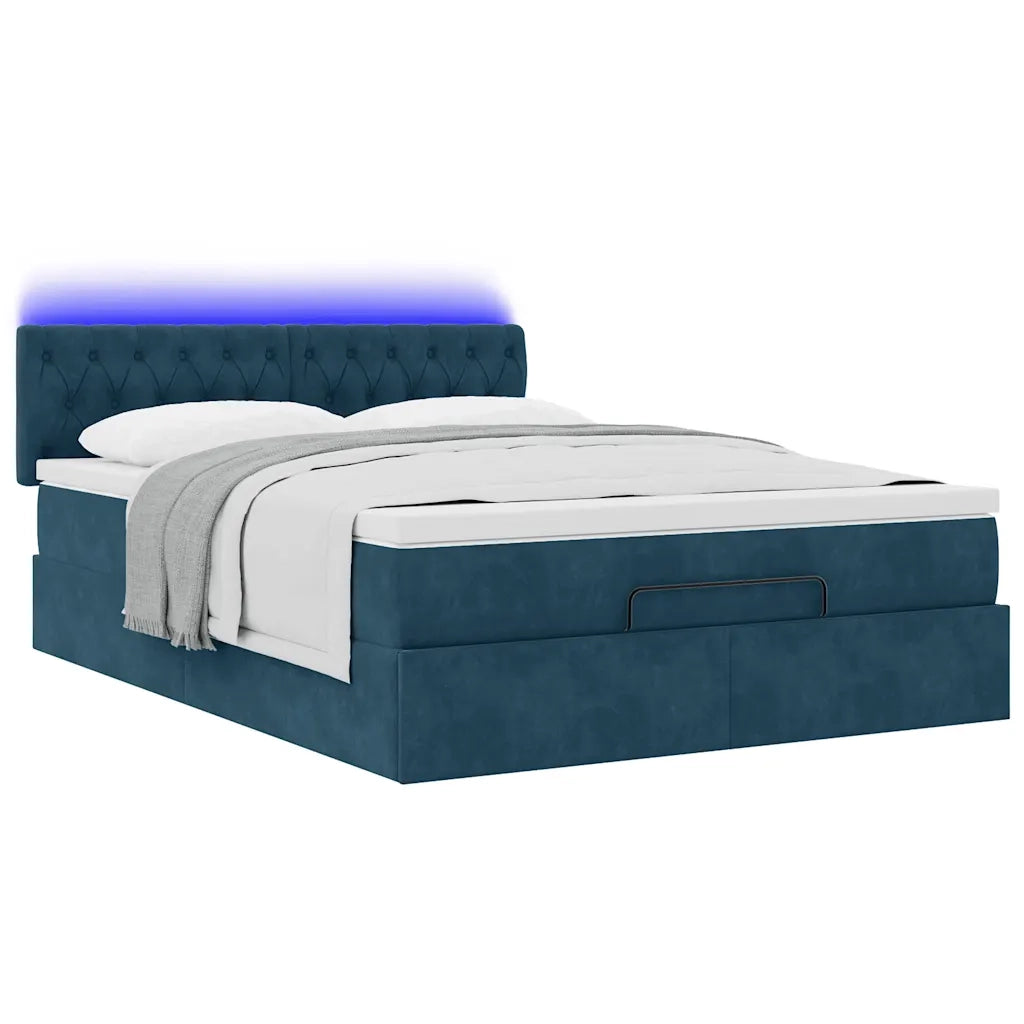 Struttura Letto Pouf con Materasso Blu 140x200cm in Velluto