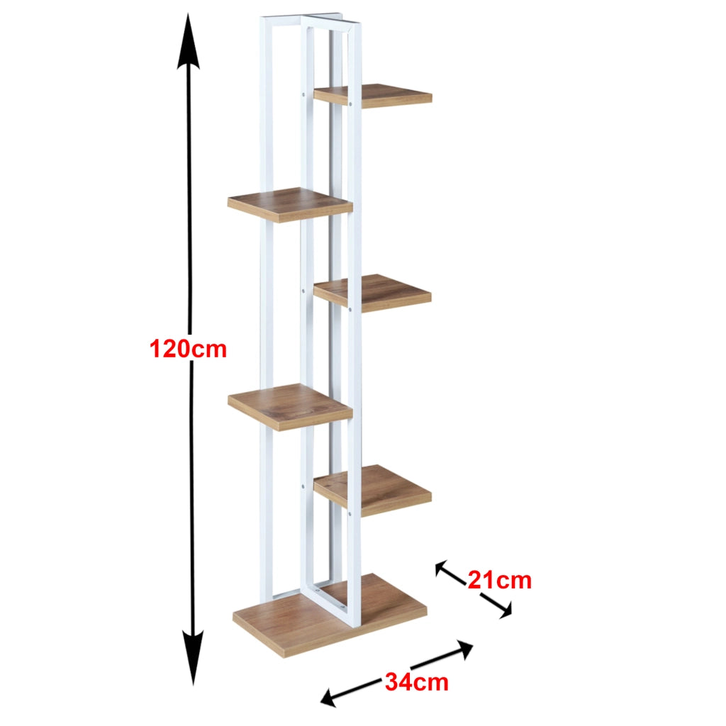 Scaffale Portapiante 'Tohmajärvi' Mobile a Terra con Ripiani Portaoggetti - Bianco/Effetto Noce [en.casa]