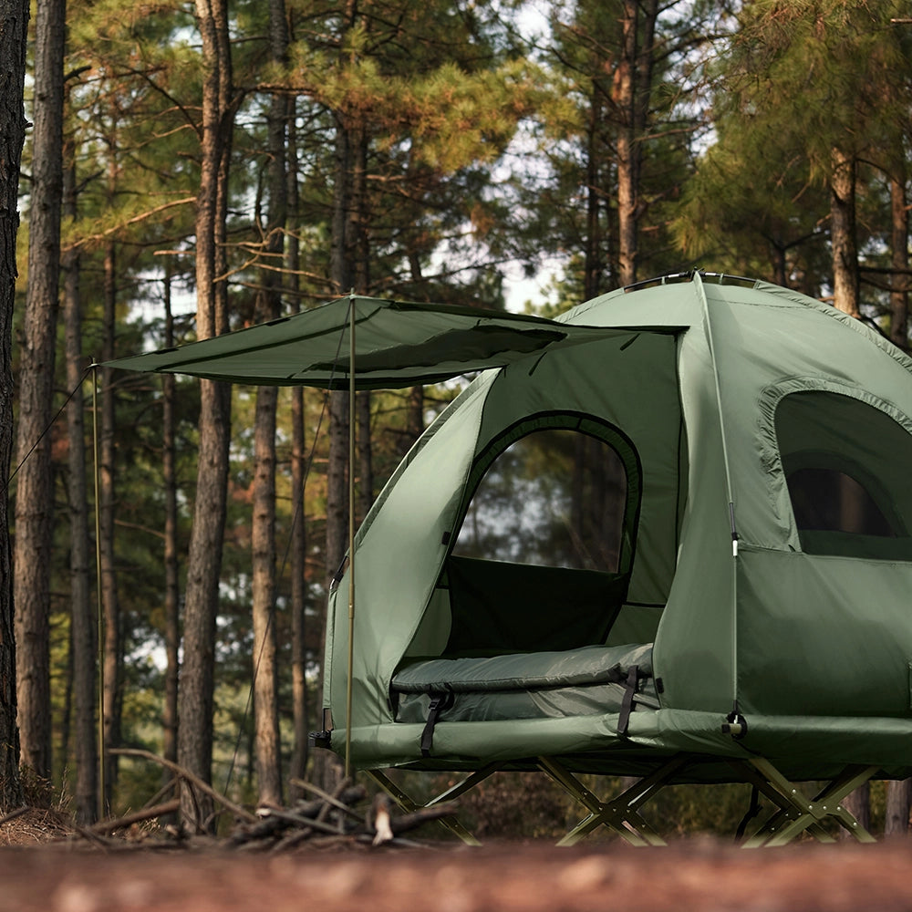 SoBuy Tenda da campeggio per 2 persone Letto a castello Tenda 4 in 1 con borsa di trasporto Brandina pieghevole campeggio Verde pratico 193 x 145 x 185 cm OGS61-L-GR
