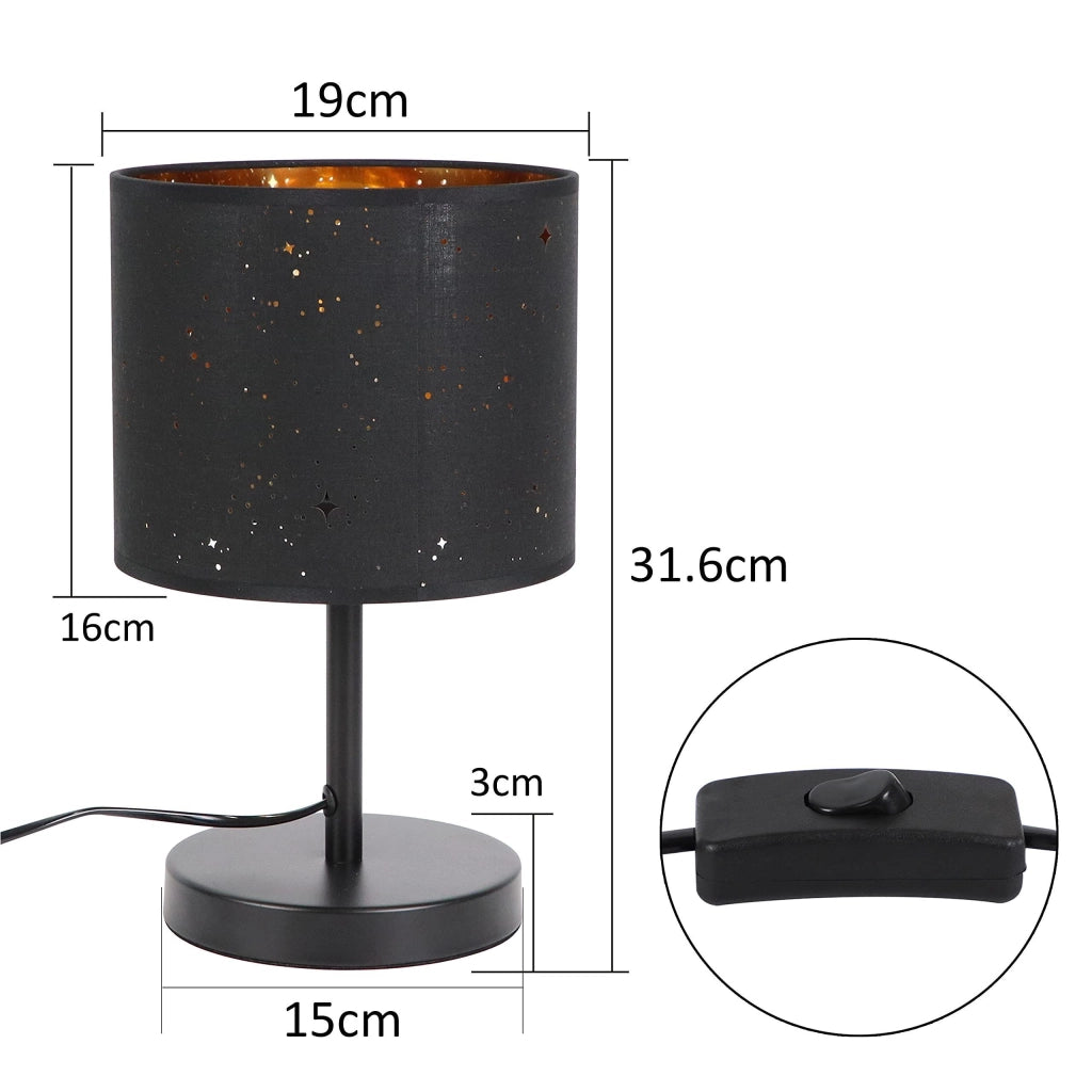 ZMH Lampada da tavolo tessuto cottage vintage nero oro stella E27 per camera letto hotel bar