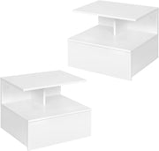 Set di 2 Comodino Sospeso, Comodino per Camera da Letto con 1 Cassetto e 1 Scomparto Aperto, Fissaggio a Parete, Mobiletto per Cameretta Moderno, in Legno,40x35x31cm, Bianco, NTS03ws-2
