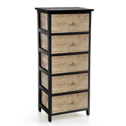 CASSETTIERA IN LEGNO NERO CON 5 CASSETTI IN COLORE NATURALE 40 X 29 X 90 CM