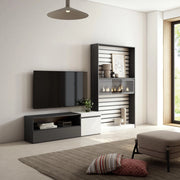 Mobile TV, Soggiorno, 260x35x186cm, Per TV fino a 65", Camino elettrico, Bianco e nero RF2551