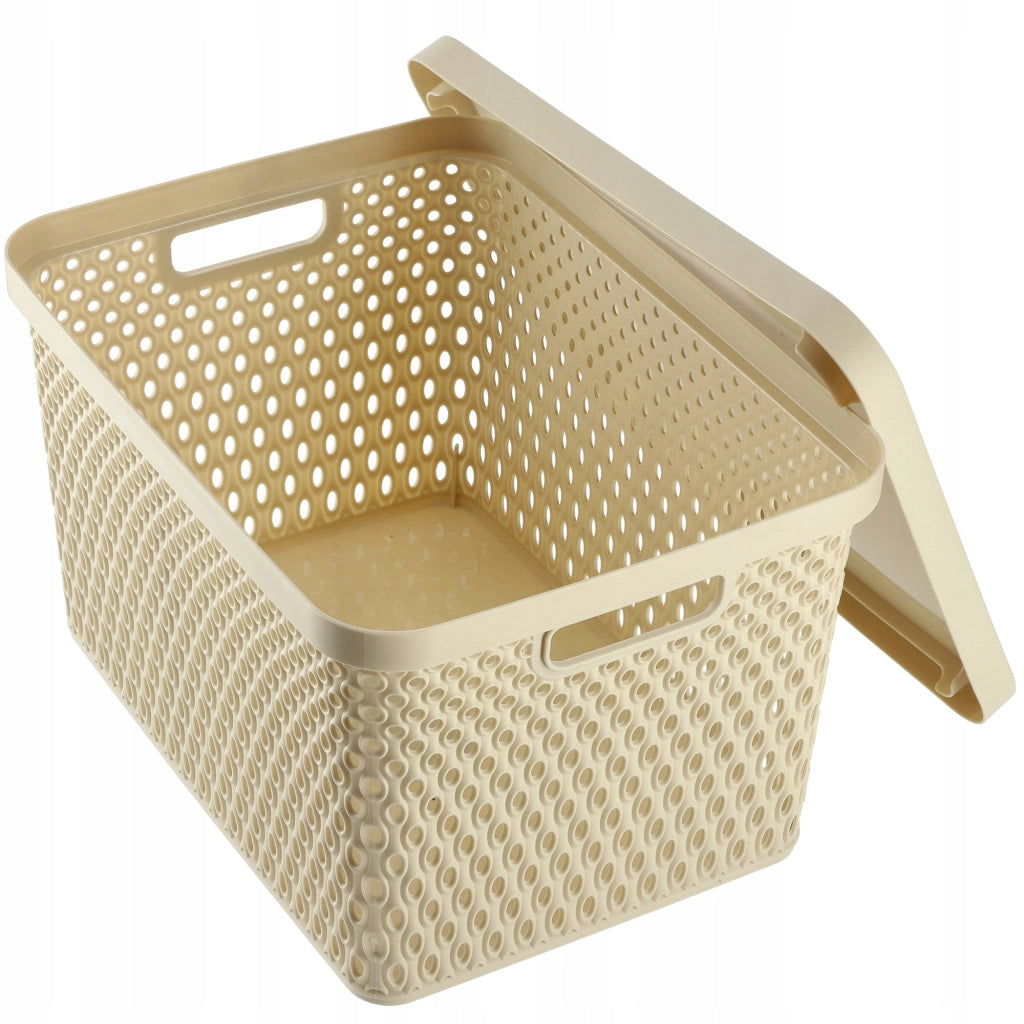 Cestino KADAX con coperchio, contenitore organizer, scatola portaoggetti da 18 litri, beige
