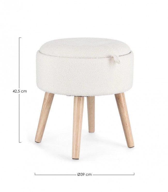 Sgabello Contenitore Ø 39x42,5 cm Zoya in Bouclè Bianco