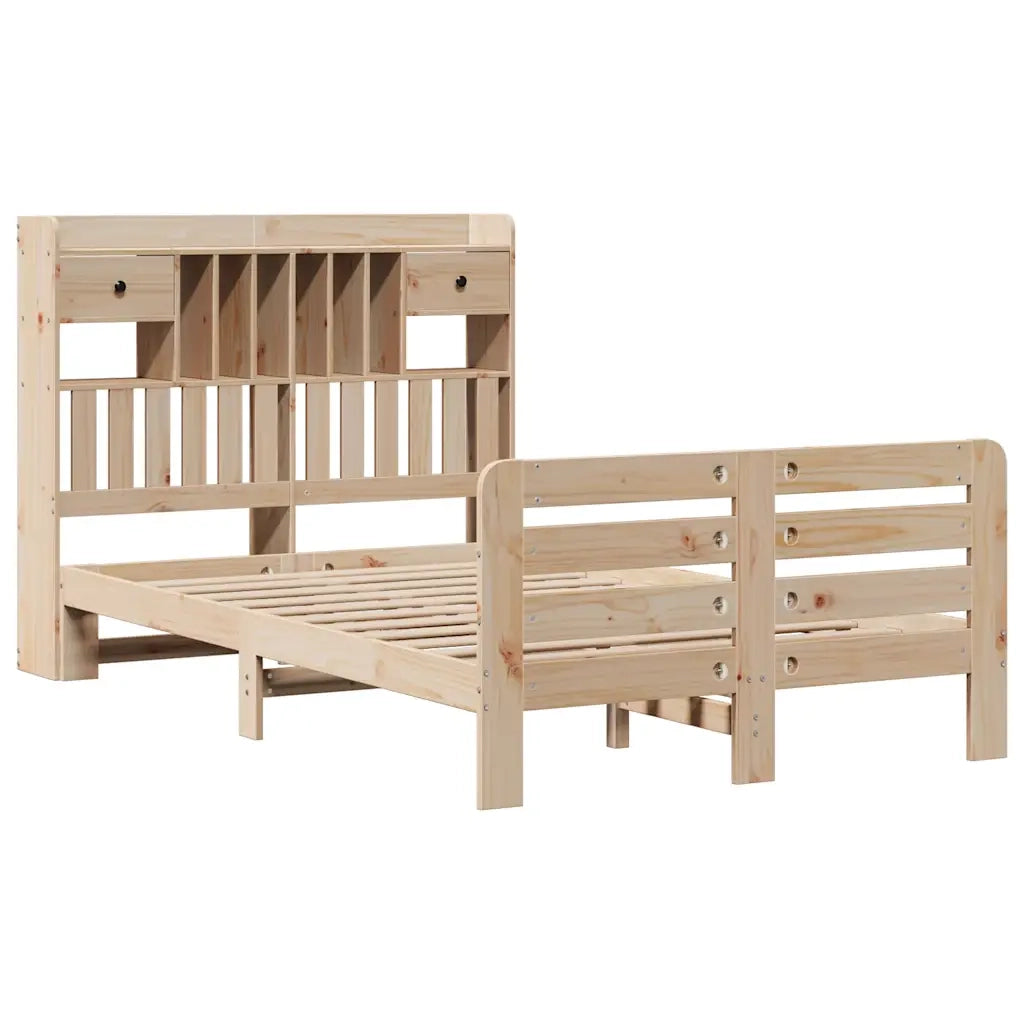Letto Libreria senza Materasso-Struttura Letto con contenitore 135x190 cm in Legno di Pino 897355