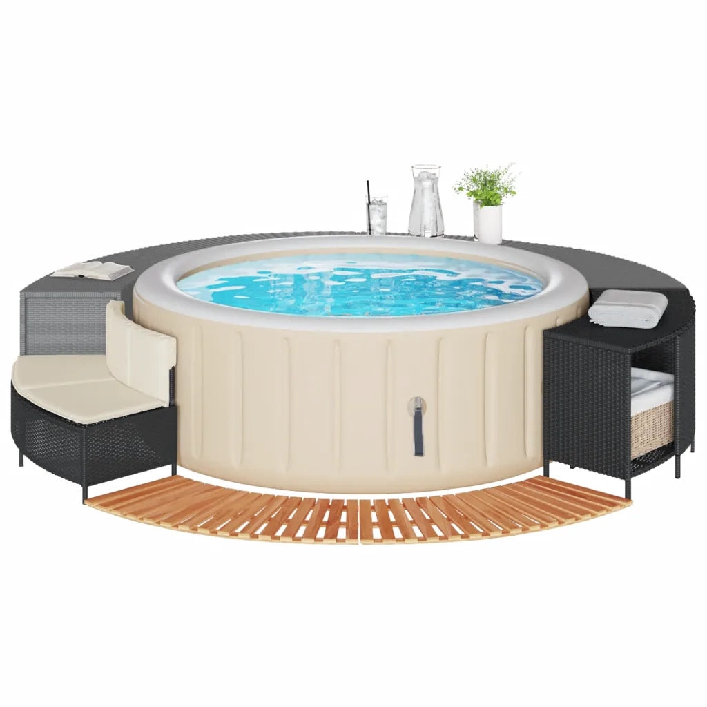 Bordo per Spa Nero in Polyrattan e Legno Massello di Acacia CFW7724760