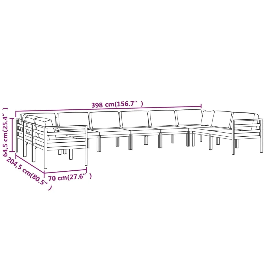 Set Divani da Giardino 10 pz con Cuscini in Alluminio Antracite cod mxl 67081