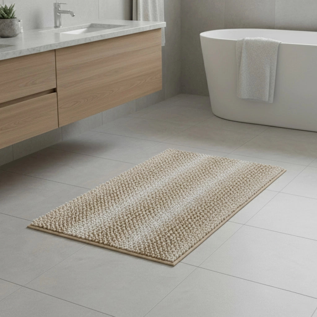 Tappeto bagno in ciniglia beige super soft 50x80 cm con retro antiscivolo Marea