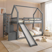 Letto a castello 90x200 cm con scala contenitore e scivolo grigio