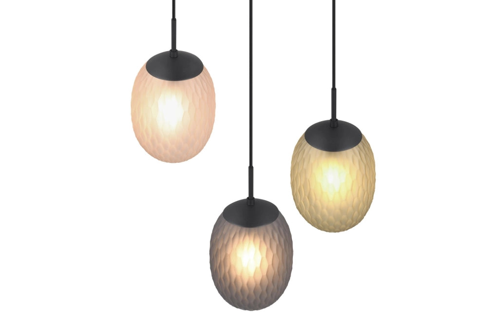 Lampadario Trio Facette nero vetro colorato Ø43 3xE27