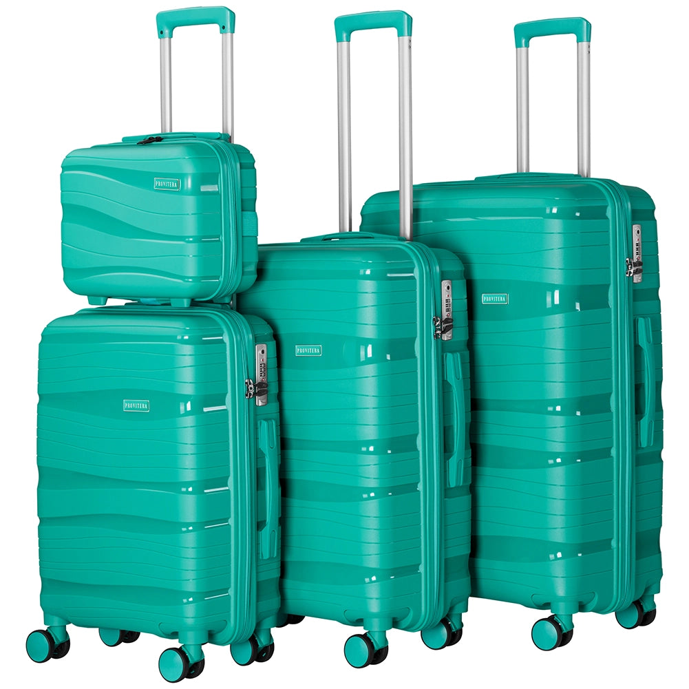 Set 4 Valigie Rigide Polipropilene Trolley Beauty Case Ruote 360 Verde