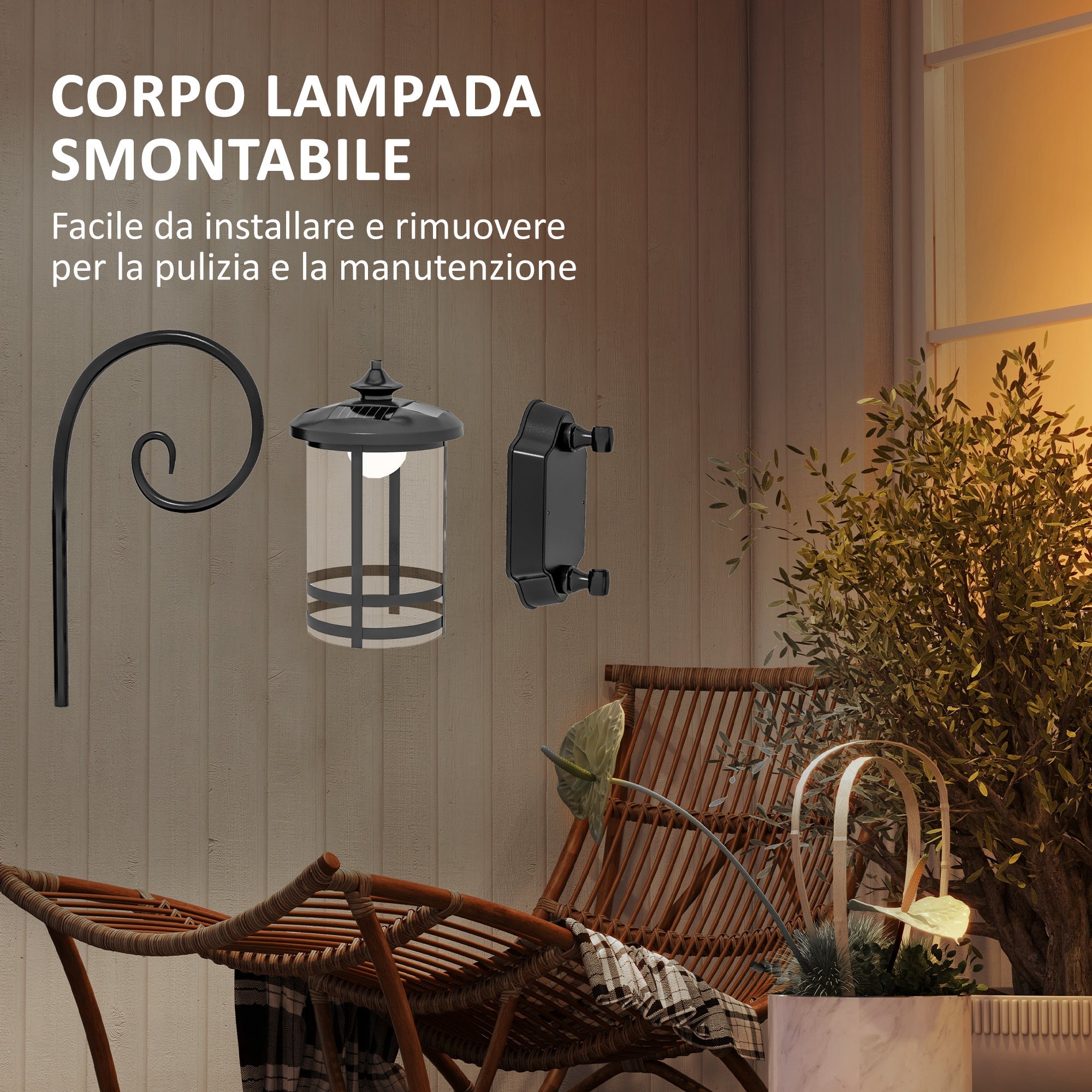 Lampada da Esterno con Pannello Solare 16,5x25,5x41 cm Impermeabile IP44 e Accensione Automatica Nero