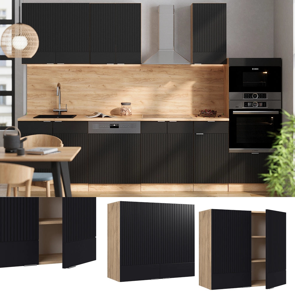 Vicco Mobile da cucina in vetro Nero a righe 80 cm
