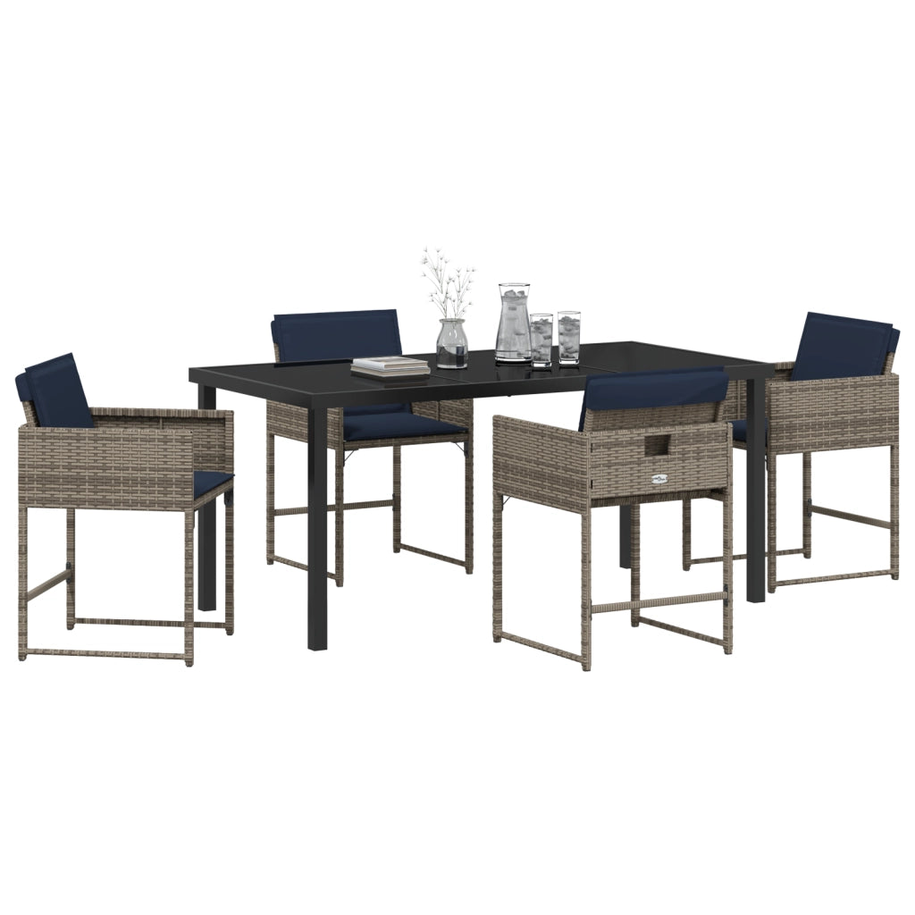 Set Pranzo Giardino 5 Pezzi con Cuscini Grigio Polyrattan