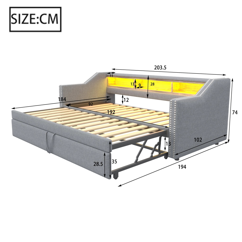LETTO Imbottito Estraibile 90/180x190 cm Tessuto Grigio Chiaro