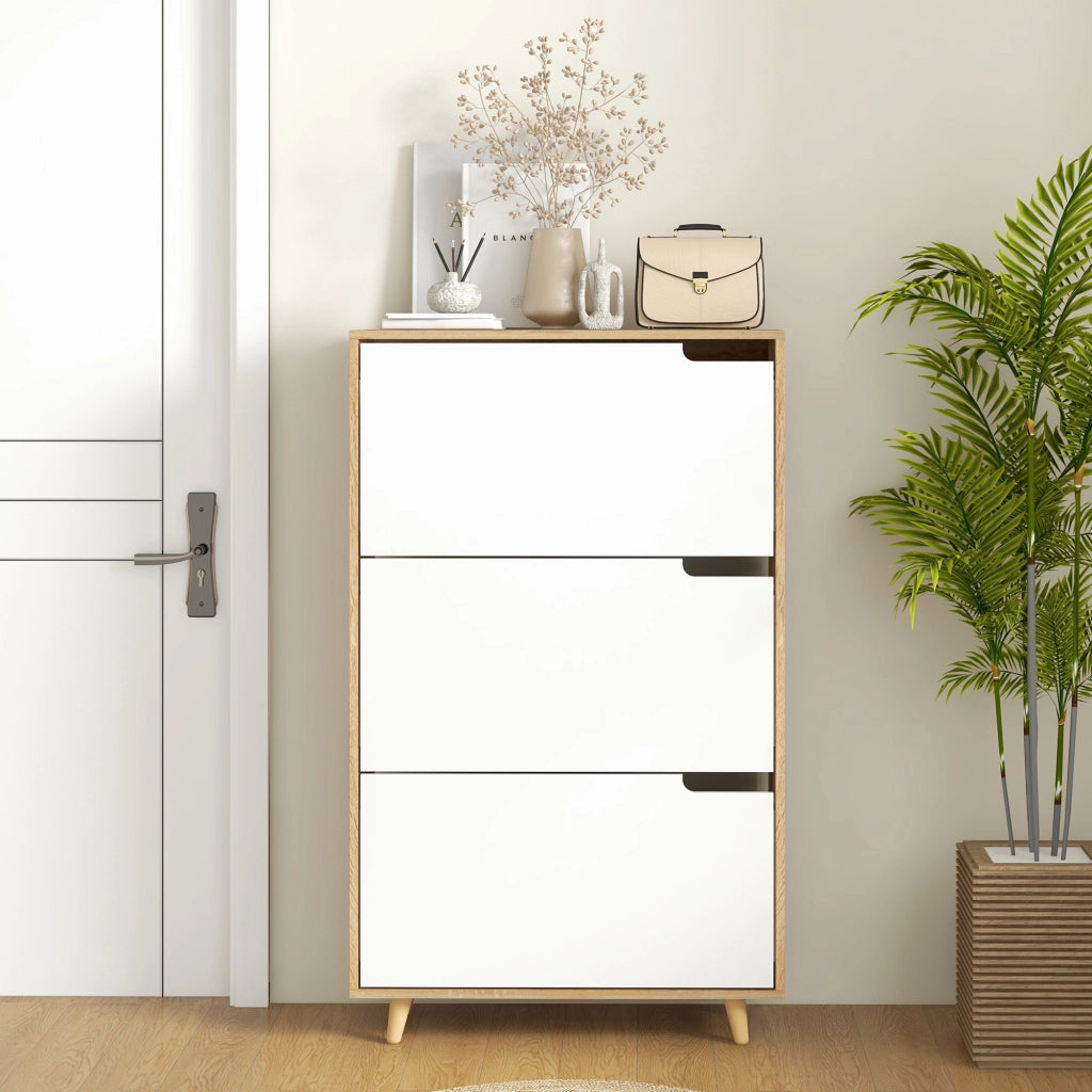 Scarpiera con ripiani regolabili ¨C Zephmum ¨C 72x24x119 cm bianco e naturale
