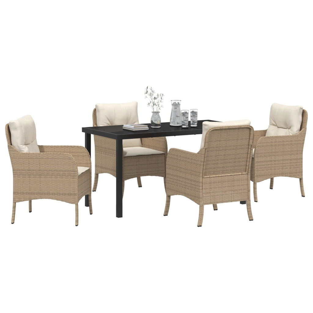 Set da Pranzo da Giardino 5 Pezzi con Cuscini Beige Rattan Polipropilene