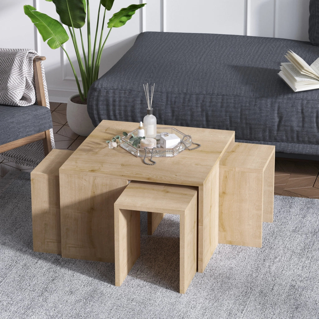 Set di tavolini da caffè in legno "Ortanca" - 60 x 60 x 37 cm - Rovere Zaffiro