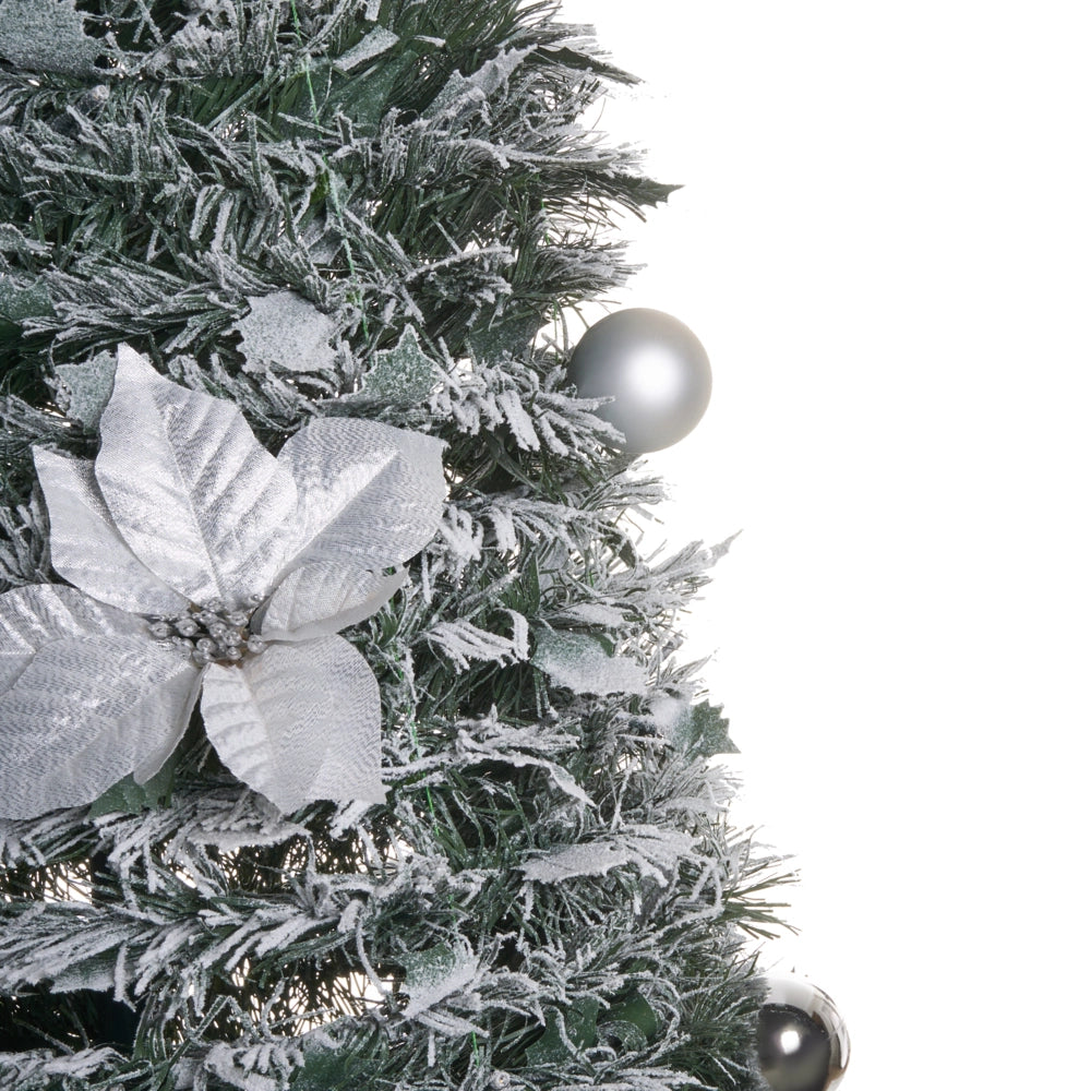 Albero di Natale artificiale bianco sintetico 185 cm innevato con luci LED pieghevoli natalizie