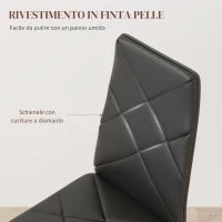 Set di 6 Sedie da Pranzo Moderne con Schienale Alto in Finta Pelle e Acciaio, 41x50x97 cm, Nero