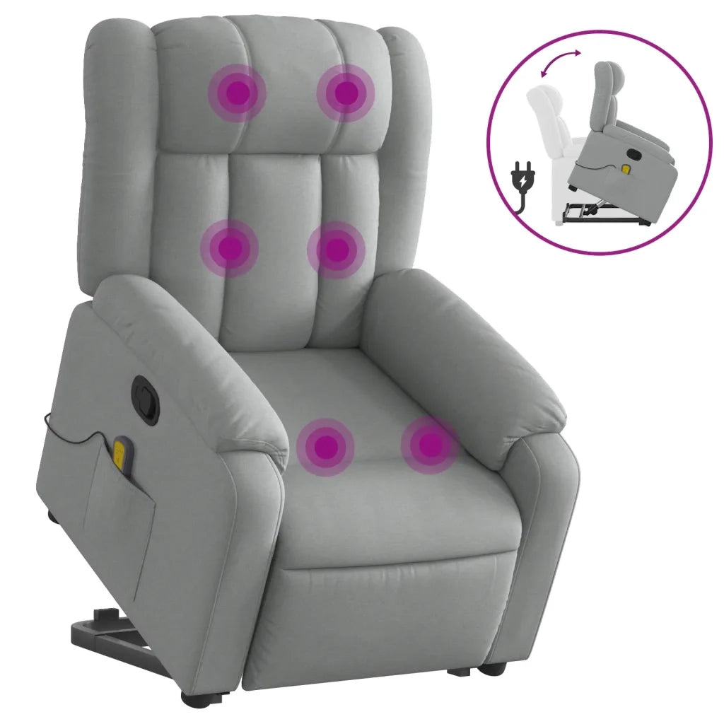 Poltrona Alzapersona Massaggi Reclinabile Grigio Chiaro Tessutocod mxl 84916
