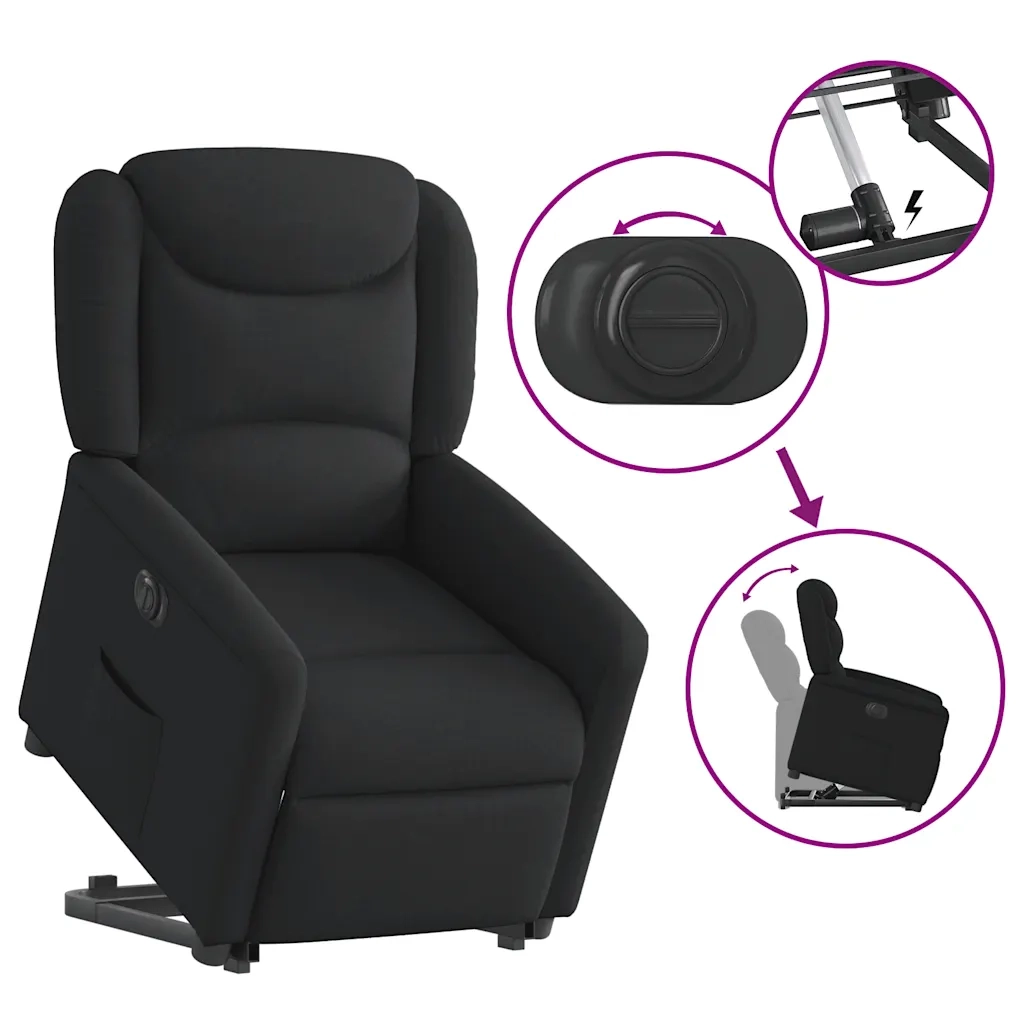 Divano Sedia-Poltrona Alzapersona Reclinabile Elettrica Nera in Tessuto 657458