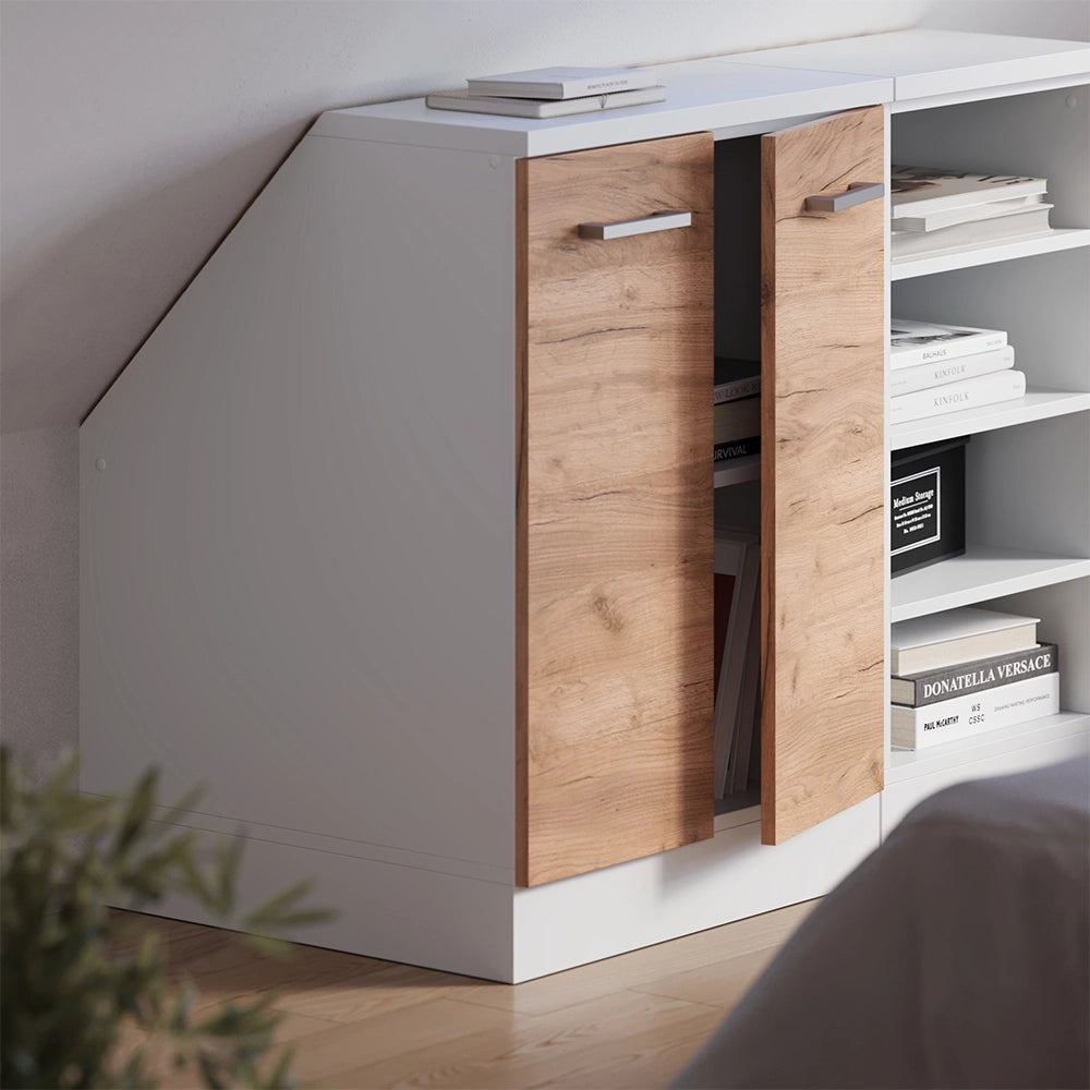 Mobile cucina sottotetto R-Line Rovere dorato/Bianco 60 cm con 2 porte, carcassa 60 cm profondità Vicco