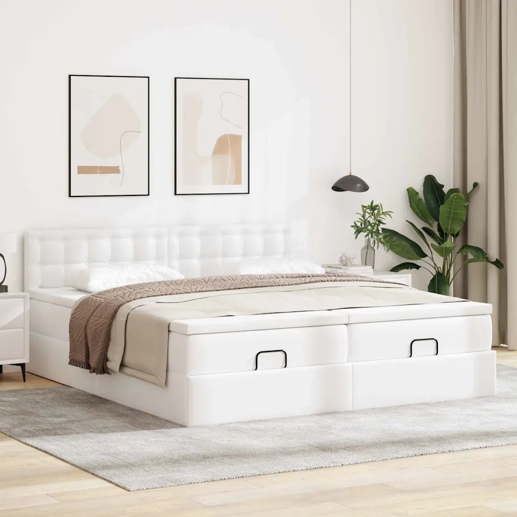 Struttura Letto Pouf con Materassi Bianco 180x200 cm Similpelle