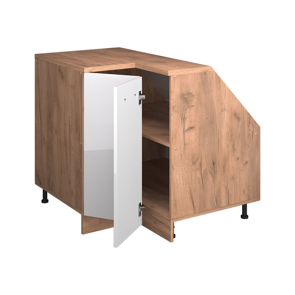 Mobile sottotetto Mobile angolare Rion Bianco lucido/Rovere dorato 75.6 x 83.8 cm con 1 porta, carcassa dell’armadio profondità 60 cm Vicco