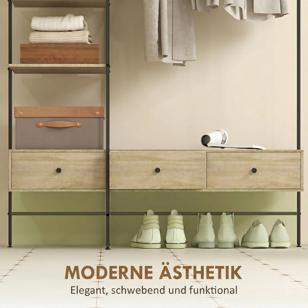 Guardaroba a colonna con scaffali, cassetti e appendiabiti ¨C zephmum ¨C quercia 180x45x180 cm