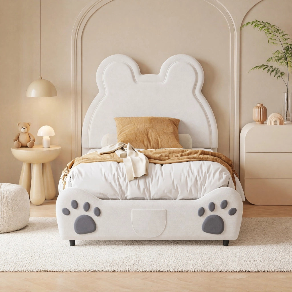 Letto imbottito per bambini a forma di orso 90x200 cm; bianco