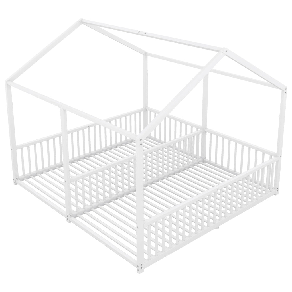 Letto a soppalco in metallo per bambini 90x200 cm, struttura in ferro, bianco, con sponde e scala, senza materasso