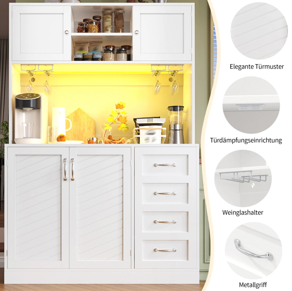 Credenza buffet LED 120x40x188 cm bianca in MDF
