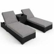 Set 2 Lettini Prendisole In Polyrattan Con Tavolino Contenitore E Cuscini Schienale Regolabile 5 Posizioni Sdraio Da Giardino Terrazzo Piscina Relax Outdoor Arredo Esterno 184 x 60 x 21 Cm Nero E Grigio